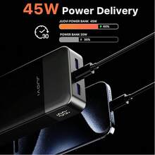 JUOVI Power Bank Portable Charger, 20000mAh 45W PD3.0 QC 4.0 Fast Charging Battery Pack With LED Display, 2 USB-C, 2 USB-A For Apple Phone 15 - màu đen - Xem 2
