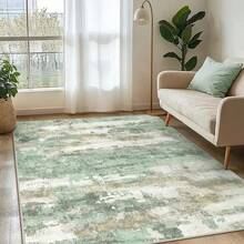 Elegant Cream-Colored Vintage Bohemian Style Area Rug, Soft Velvet Carpet For Living Room, Bedroom, Office - Unique Artistic Rug For Dorm, Game Room, Bathroom - Green - View 5