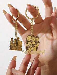 Personalized Photo Keychain - Customizable Family & Couples Memorial Jewelry With Gold Chain - Stainless Steel Valentine's Day Gift - Engraved "My Everything" - Durable And Sentimental Memento - Multicolor + Gift Box - View 2