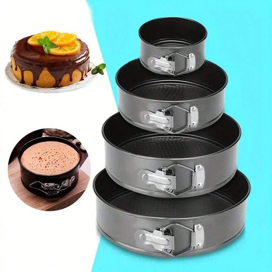 3pcs Round Spring Cake Pan, Carbon Steel Baking Pan, Baking Tool, Detachable Bottom, Non-Stick, Leak-Proof Design, Multi-Functional Home Cake Mold, Kitchen Utensils, Kitchen Small Tools