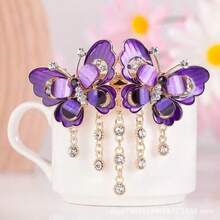 1pc Multi-Color Women's Rhinestone Fashionable Double Butterfly Spring Clip Fixed Ponytail Decoration Headwear Can Be Given As A Gift, Claw Clips, Hair Claws, Clips For Hair, Hair Slide, Hair Barrettes - Purple - View 11