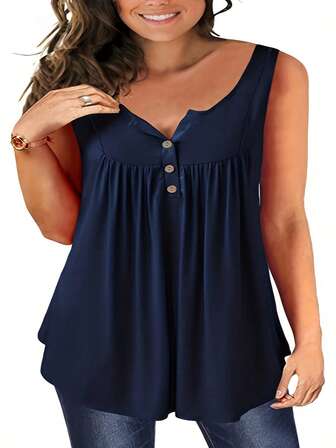Plus Size V-Neck Sleeveless Pleated Fashionable Breathable Camisole For Women