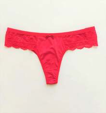 Kit 10 Plain Thong Panties With Lace Sides In Assorted Colors - Multicolor - View 4