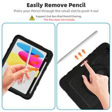 1 个库存保护套兼容 iPad 第 10/9/8/7/6/5/4 代 8.3'' 10.9/11''/ 9.7''、iPad 11(A16 2025) iPad (A16) 11 英寸第 11 代 2025 Galaxy Tab A8 10.5 英寸 2022 带 PET 薄膜 iPad Pro/Air6/Air7 11 2018/2020/2021/2022/2024/2025 防震保护套带铅笔架 [360° 旋转手带] 和支架 - 黑色(附黑色肩帶) - 查看 9
