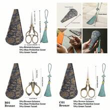 Handmade Sewing Scissors Vintage Set Embriodery Scissors School Home DIY Crafts With Sleeves And Tassels,Easy Cutting Of Burlap Fabric Without Curling Edges - Multicolor - View 3