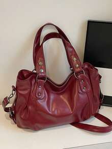 Túi đeo vai nữ màu trơn, dung tích lớn, túi xách thời trang chất lượng cao, thiết kế rộng rãi, phù hợp sử dụng hàng ngày, đi học, đi chơi, mua sắm, làm quà tặng, du lịch, đi làm. - Màu Đỏ Sâu - Xem 9