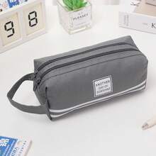 耐用的糖果色牛津布收纳袋 - 双隔层化妆刷和笔收纳袋 | 抗撕裂，便携，适合学校、工作室和旅行，简单而坚固的成人多功能文具收纳袋，多功能收纳袋，铅笔盒，化妆包，适用于学校、文具、节日礼物、学校礼物、返校