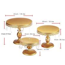 3Pcs Antique Cake Stand Set - Round Metal Cupcake Stands With Pendants And Beads - Elegant Dessert Display, For For Wedding, Birthday Party Decor, Gold/ White/Pink - 金色 - 查看 8