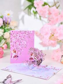 Opjoys 1 张樱花贺卡，浪漫生日贺卡，适合生日、婚礼礼物（包括 1 个信封 + 1 张手写卡片 + 1 张 3D 贺卡），圣诞节