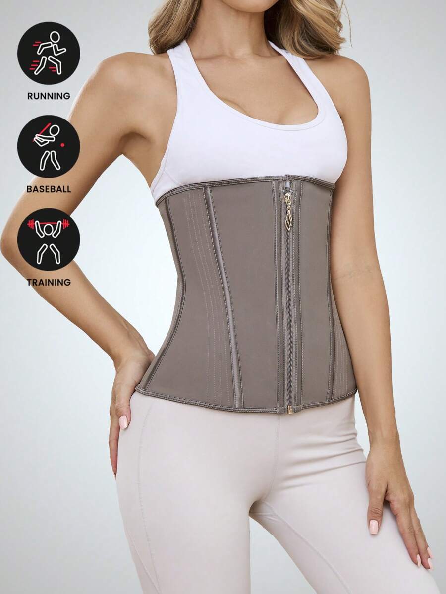 1 PIEZA Moldeador corporal deportivo de látex para mujer con diseño de cremallera elástica, cinturón de sudoración, entrenador de cintura delgada, corsé moldeador de abdomen