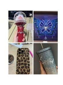 4 包 10,000 颗 2-5 毫米树脂水晶钻石，适用于工艺品、服装和面料，皇家蓝色扁平宝石，深蓝色扁平合成水晶，混合尺寸散装，非热熔，手工 DIY 手机壳，欢呼风扇（黑色镊子 + 白色点笔） - 彩色 - 查看 8