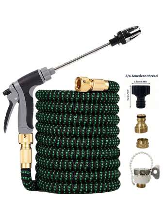 7pcs High Pressure Expandable Car Wash Water Hose With Adjustable Spray Nozzle Garden Hose Set, Universal For Europe And US