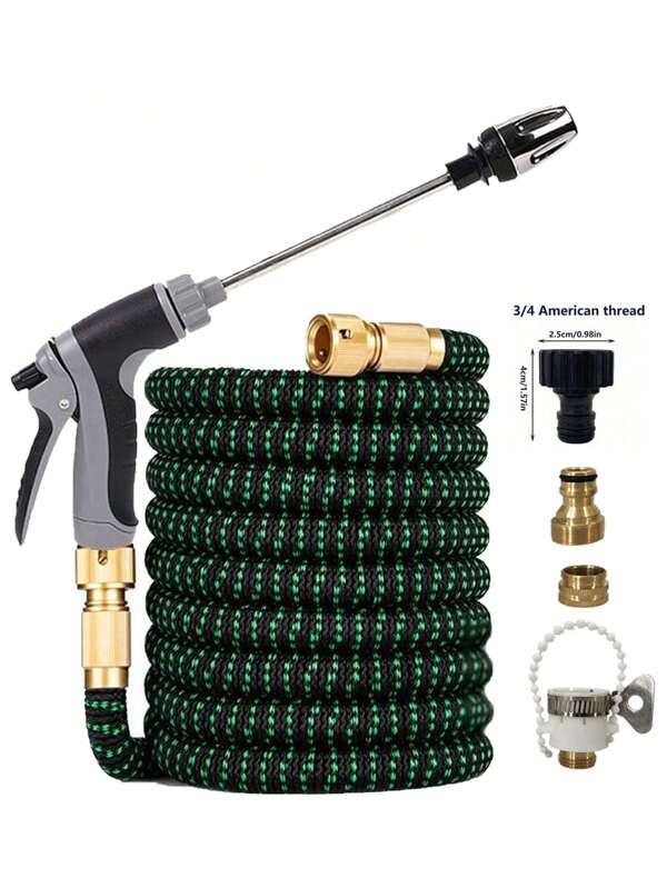 7pcs High Pressure Expandable Car Wash Water Hose With Adjustable Spray Nozzle Garden Hose Set, Universal For Europe And US