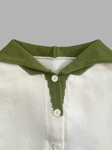 女士撞色纽扣连帽针织开衫，秋冬季休闲长袖套头衫，女士日常针织衫 白色 - 白色 - 查看 4