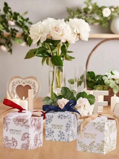 5/10 sztuk pudełek prezentowych z wstążką z nadrukiem kwiatowym, kreatywne, eleganckie torebki na słodycze z napisem "Specjalnie dla Ciebie", pudełka na drobne prezenty na przyjęcie urodzinowe i Halloween