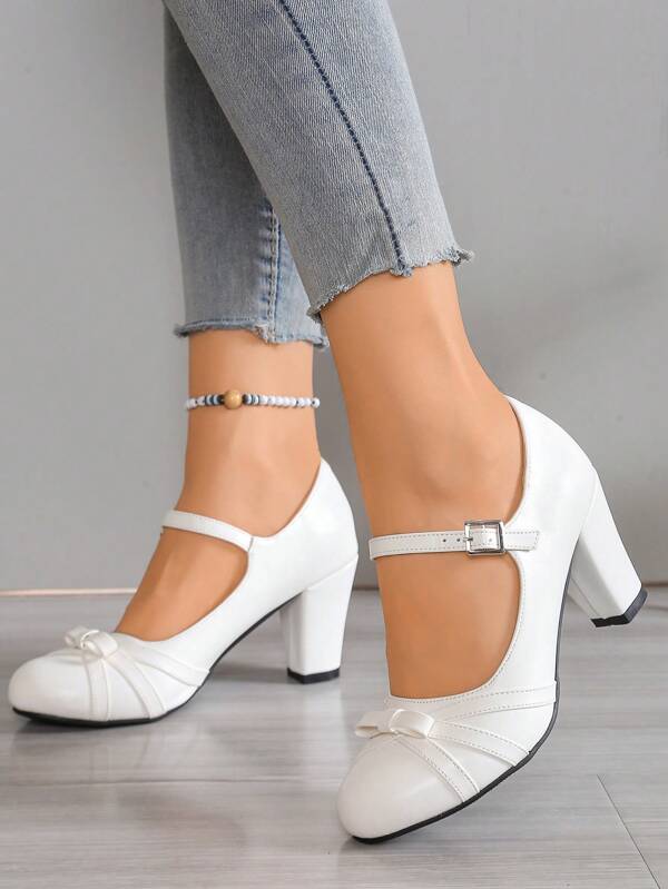 Zapatos de plataforma de tacón grueso Lolita Kawaii de punta redonda con lazo único para mujer