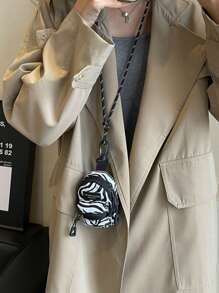 Mini Pouch, Small Canvas Coin Purse Wallet, Travel Tactical Bag For AirPods, Earphones, Galaxy Buds, Coins, Keys, Paper Money, Zebra, Leopard, Cow, Cherry, Daisy Print - Multicolor - View 6