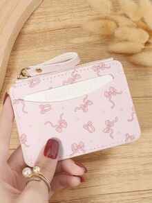 粉色蝴蝶结爱心图案拉链小钱包零钱包小钱包双折超薄女士钱包迷你薄、轻便、多层便携、身份证、信用卡简约、时尚、现代、商务、周年纪念、生日礼物、礼物、女孩、女士、女性、学校宿舍和返校用书包 - 粉色 - 查看 8