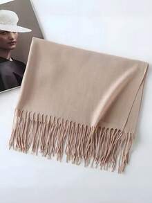 1pc 190*70cm Outdoor Classic Solid Color Windproof Sand Proof Lightweight Shawl Scarf, Suitable For Men And Women For Dress - Khaki - View 4