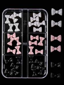 30 件/50 件无异味 Y2K 白色粉色蝴蝶结树脂指甲配件，两种款式，盒装和袋装，小清新 3D 平底丝带水钻指甲装饰卡哇伊简约可爱黑粉色白色仿珍珠蝴蝶结韩式指甲设计配件，适合女性指甲贴纸 DIY 沙龙用品装饰日式私人定制春夏风格指甲指甲饰指甲宝石 - 彩色 - 查看 3