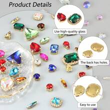 1 Pack Approx. 50pcs Gold Sew On Rhinestone, Mixed Shapes Glass Gems Metal Claw Sewing Studs Rhinestone Crystals, Silver - Multicolor Mixed - View 5