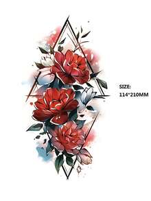 4张花朵临时纹身贴女士红玫瑰纹身防水假纹身贴纸适合所有节日派对