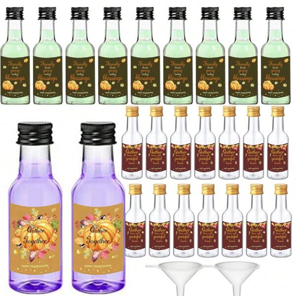 28pcs/2pcs 0.85oz/1.7oz Thanksgiving Label Feast Mini Liquor Bottles And Champagne Bottle Label Stickers Friends Giving Party Favor Gift Gin, Wine, Vinegar, Homemade Drinks, Sauces,Cookie Very Suitable For Thanksgiving, Christmas, Halloween