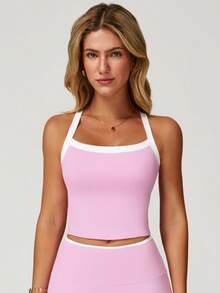 'Sports Vest' Women's Yoga Vest Sports Vest High Elasticity Running Fitness Suit Camisole Vest Comfortable And Skin Friendly - 粉色 - 查看 3