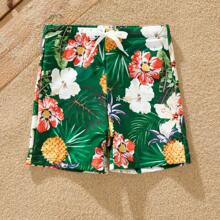 PatPat Family Matching Floral Drawstring Swim Trunks Or Pineapple Pattern Halter One-Piece Swimsuit - 春綠色 Spring Green - 查看 5
