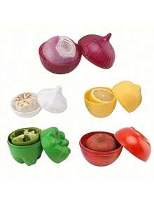 2/3/5 Piece Lemon & Onion Shape Food Storage Containers Seree Plastic, FreeSafe, Flip Top Lid Lock, Cute Fruit Vegetable Kitchen Organization Containers, Hand Wash Only