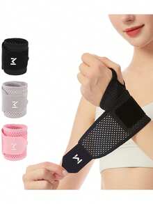 1件/2件装可调节运动护腕，黑色举重护腕，男女通用，羽毛球网球健身房健身护腕配件 - 彩色 - 查看 3