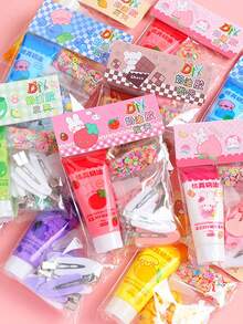 1 pieza Obsequio multicolor de vuelta a clases, realista, accesorio para el cabello con clip de crema de fruta de dibujos animados, paquete de material de manualidades, set de accesorios de resina para el cabello, regalo hecho a mano para feria de artesanía, jardín de infantes - Multicolor - Ver 17