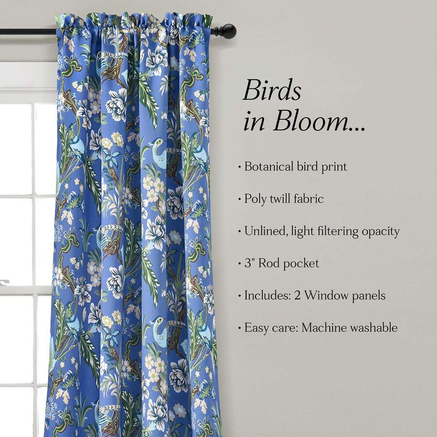 LUSH DECOR Dolores Light Filtering Window Curtain Panels Blue 52x95+2 Set Halloween-Fall Decor-Room Decor - 藍/綠 - 查看 1