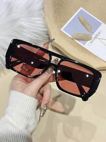 1 件韩式粗框双梁方形眼镜，水钻装饰时尚眼镜，复古经典设计，轻巧，黑色镜框搭配浅蓝色和橙色镜片，适合旅行、度假、日常穿着、海滩和户外活动、返校配饰