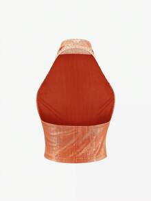 优雅无袖闪亮针织上衣，女式背心，夏季，复活节，女士乡村音乐会，毕业早午餐，亮片/闪亮文艺复兴博览会，橙色 - 橘色 - 查看 3