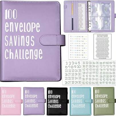KKC 2025 New Model 100 Envelopes Money Saving Challenge With Cute Stickers, A5 Money Saving Binder With Cash Envelopes, Budget Binder Savings Challenge Book For 100 Day To Save $5,050 For Budgeting Planner.
