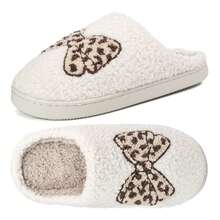 Womens Memory Foam Slippers Bow Slip On Plush Fluffy Warm House - màu nâu - Xem 6