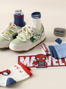 Marvel 6 Pairs Kids Cute Superhero Spider-Man Series Socks, Boys Mid-Calf Socks, Korean Cartoon Autumn/Winter Girls Socks, Children Spider-Man Fans Superhero Character Socks - Multicolor - View 3