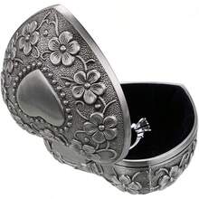 In Stock Instant Delivery Hipiwe Vintage Heart Shape Jewelry Box - Small Antique Ring/Earrings/Necklace Storage Organizer, Metal Chest Trinket Keepsake Box Women FPXX - 心形,青銅色 - 查看 6