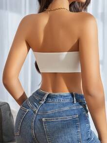 Women's Front Closure Strapless Bandeau Bra - Wireless Comfort Fit With Scalloped Edge Design, No Padding, Smooth Support For Elegant Back View, Casual & Formal Wear, Evening Wear, Elegant Undergarment, Smooth Fabric Construction - 白色 - 查看 5