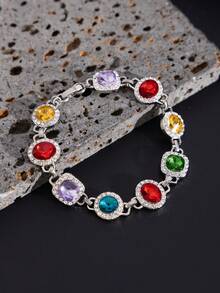 Pulsera de cadena de cristal multicolor elegante y minimalista vintage, joyería casual y encantadora de moda para hombres, accesorio de fiesta para todos los días - Pulsera geométrica de diamantes de imitación - Ver 19