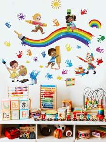 2 件/1 件墙贴 - [儿童彩虹涂鸦] PVC 自粘式可移除墙贴，适用于托儿所、儿童房、游戏室或教室 - 适合任何空间的可爱创意墙面装饰