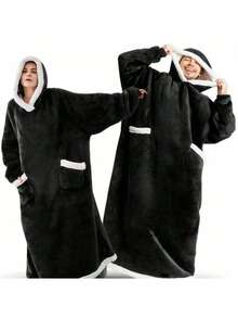 150厘米超长法兰绒毯防寒睡袍睡衣袖冬季连帽衫运动衫女士男士套头衫羊毛大衣 - 灰色 - 查看 5