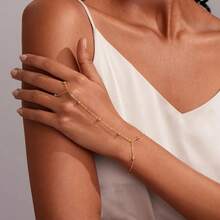 Gold Silver Hand Chain Bracelet For Women, Ring Bracelet Hand Chain Dainty Finger Ring Bracelet Gold Silver Hand Jewelry For Women - 金色 - 查看 4