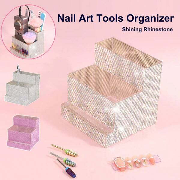 1pc Diamond Nail Art Tool Organizer Rack, Nail File Holder Box, Brush Stand, Pen Storage Box, 10-Slot Drill Bit Display Rack, Rhinestone Makeup Brush Holder