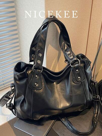 Large Capacity Solid Color Women's Shoulder Bag, Fashion Ladies Handbag With Roomy Space, Personalized Shoulder Crossbody Bag, Suitable For Daily Use, School, Outing, Shopping, Gift, Travel, Commuting