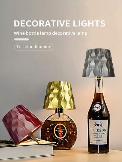 Đèn LED hình chai rượu tối giản hiện đại - Không dây, điều khiển cảm ứng với 3 màu ánh sáng có thể điều chỉnh (trắng ấm/trắng lạnh và vàng), sạc bằng USB, bề mặt mờ - Thích hợp cho phòng ngủ, phòng khách, phòng ăn, đèn ngủ di động | Đèn tối giản | Đèn nhựa kim loại, đèn bàn phòng khách
