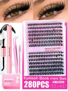 740/280PCS D Curl Individual Lash Clusters 30D+40D+50D 3 Styles 9-16mm Lash Clusters Natural Look&Waterproof&Super Light Reusable Individual Segmented False Eyelashes Eyelash Extension Kit With Make Up Tools Bond And Seal&Lash Tweezer&Lash Brushes For Self Use At Home For Daily Life&Wedding&Dating&Party&Travel