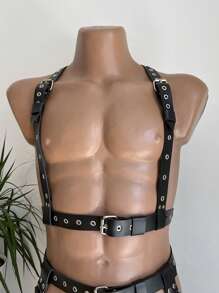 Men Pu Leather Lingeie Harness Men Bondages Full Body, Jockstraps For Men Pants And Pu Leather Top, Chest Men's Harness, Gay Harness Men's Fashion Straps Harness - Black - View 3