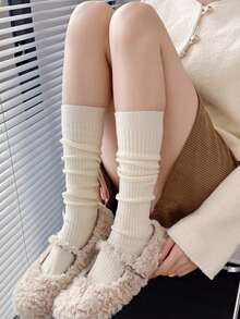 Women Cashmere Long Socks Stockings Autumn Winter Thick Warm Knee High Socks Japanese Solid Color Knitted Socks Stockings Christmas Gift - Mouldless - View 8